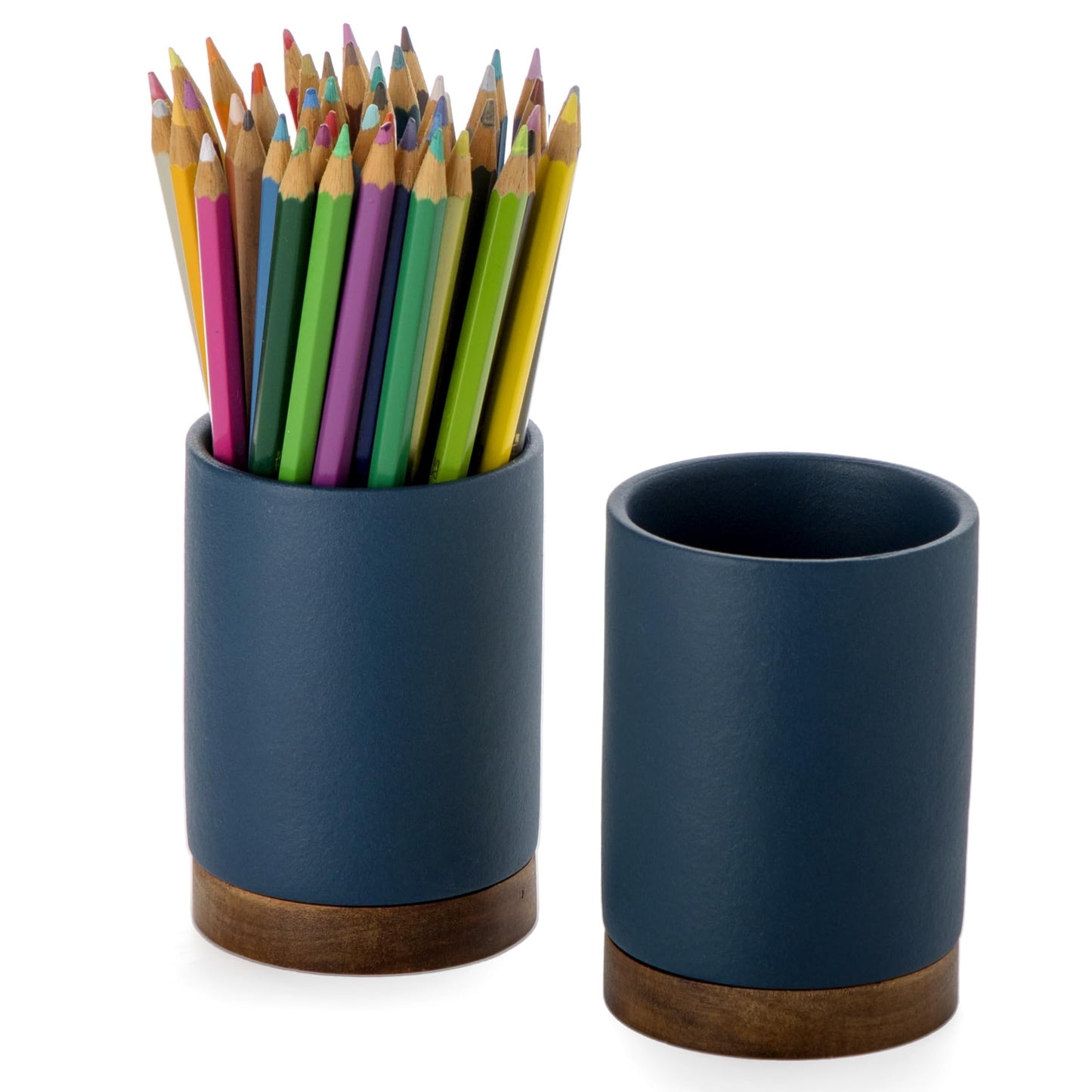 Officepal Ceramic Pen Holder for Desk, Pencil Cup, (Royal Blue, Set / 2)
