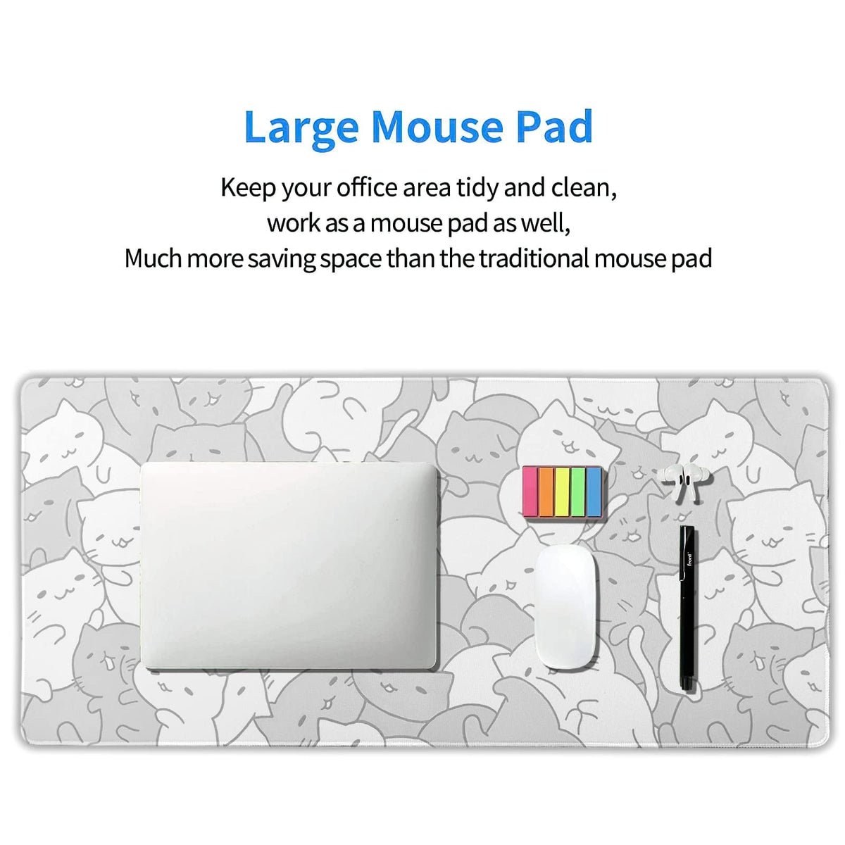 aportt Kawaii Cats White Gaming Mouse Pad XXL Cute Kittens Japanese Extended Big Large Desk Mat