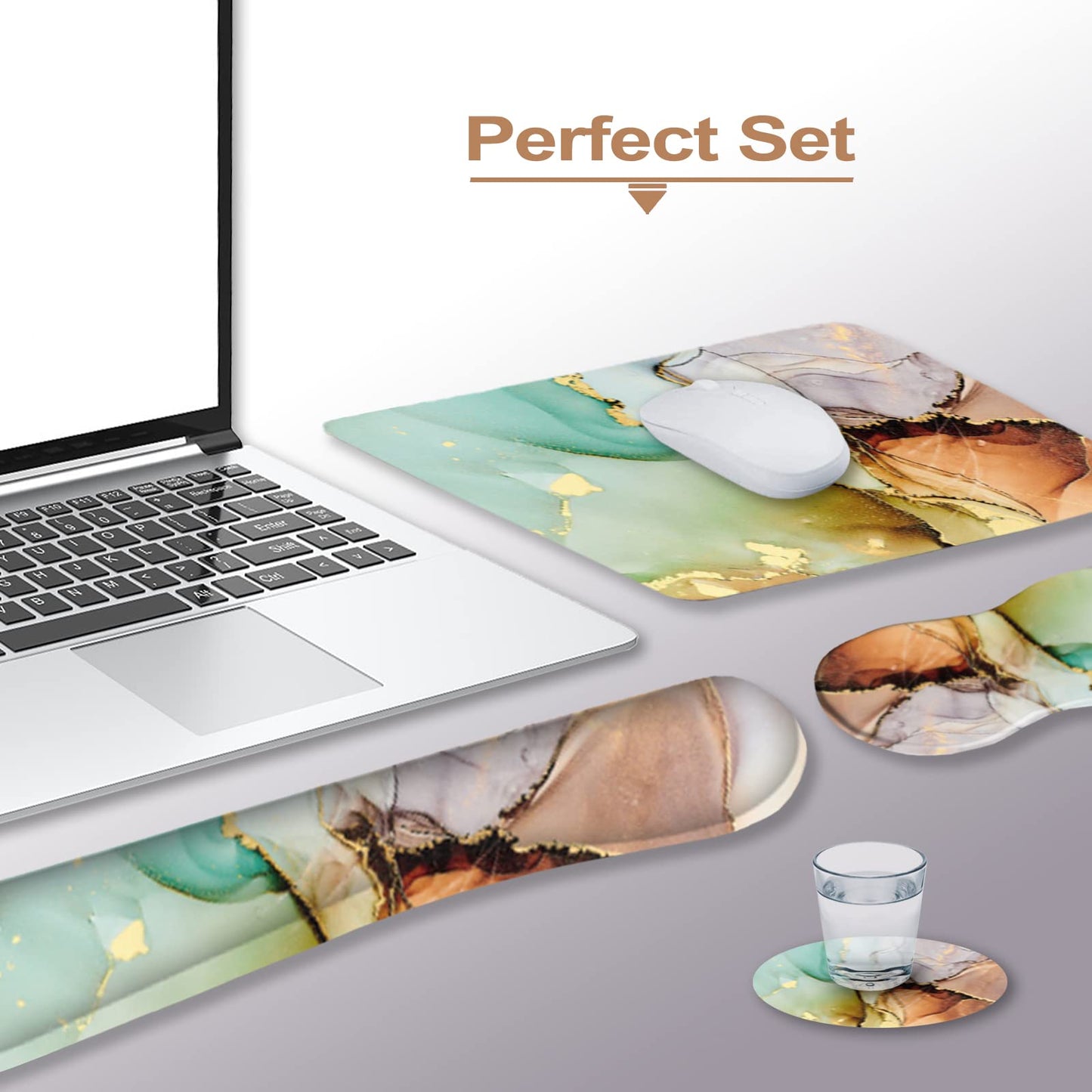 ARTSO Ergonomic Wrist Rest + Mouse Pad + Keyboard Wrist Support + Coaster, Memory Foam Mousepad