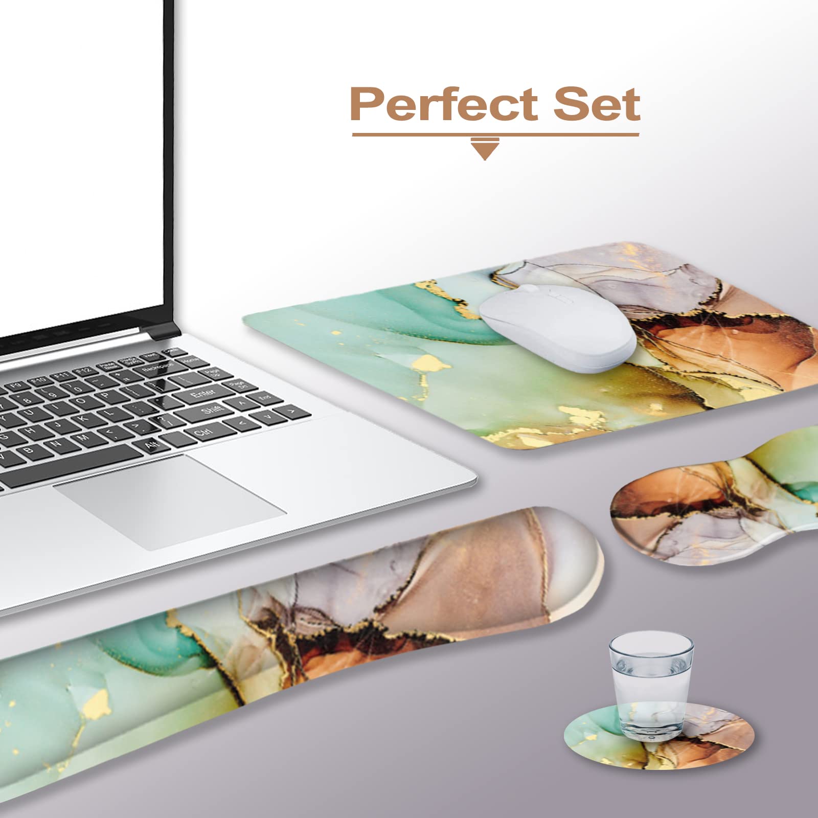 ARTSO Ergonomic Wrist Rest + Mouse Pad + Keyboard Wrist Support + Coaster, Memory Foam Mousepad