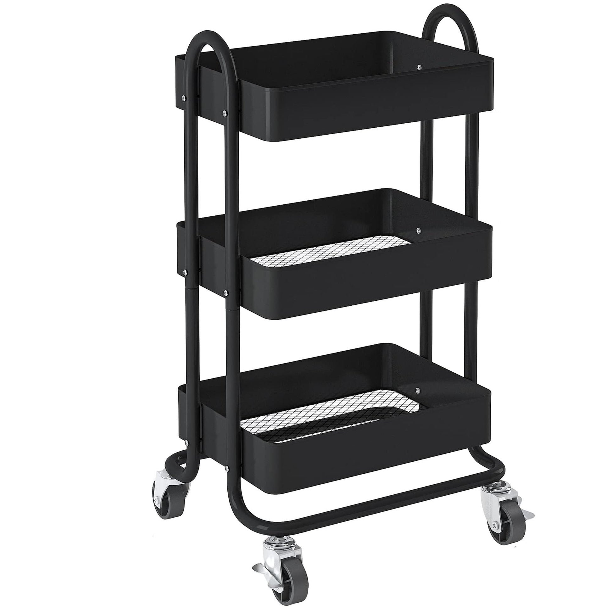 Elitehouse Metal Rolling Cart,3-Tier Metal Rolling Cart with Wheels,3 Tier Utility Cart with Wheels