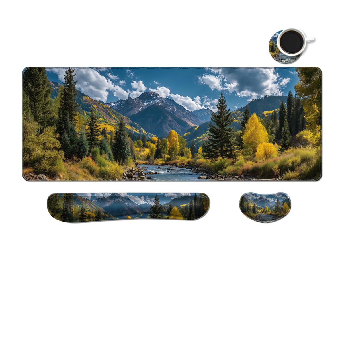 MIBITRI Keyboard Mouse Pad Set, Extended Gaming Mouse Pad+Ergonomics Keyboard Wrist Rest Support