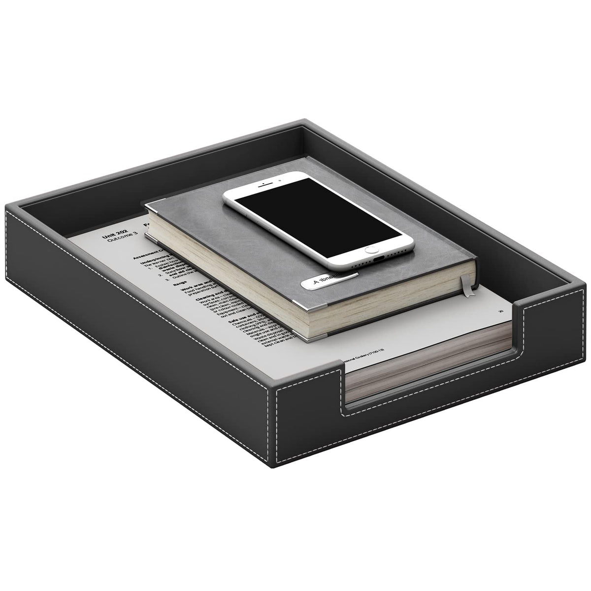 Leather Letter Tray, THIPOTEN Elegant Desk Organizer for Office Supplies, Mail, Paper, File