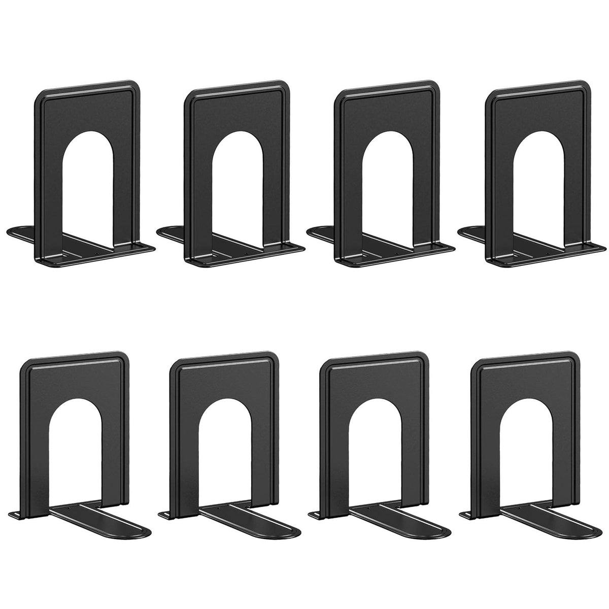 Optomni Metal Bookends for Shelves, 4 Pairs, Heavy Duty Book Ends, Black