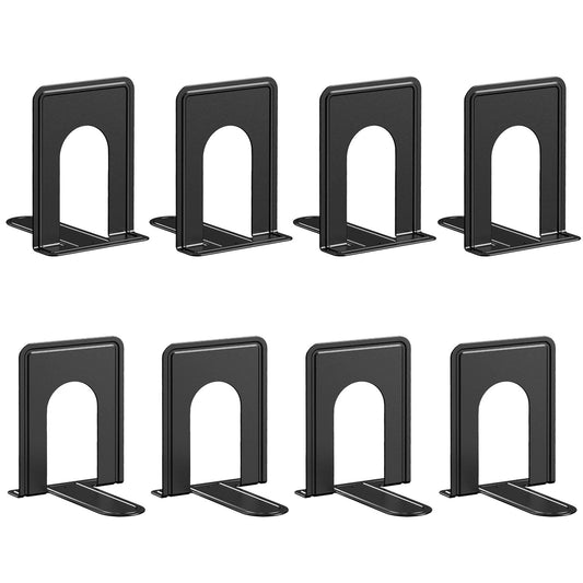 Optomni Metal Bookends for Shelves, 4 Pairs, Heavy Duty Book Ends, Black