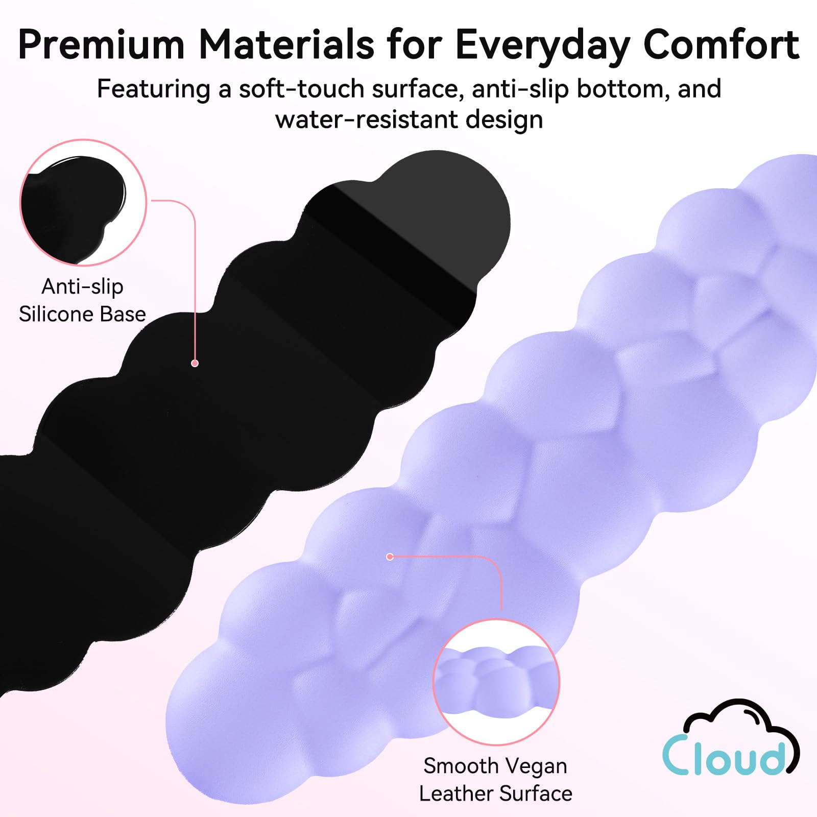 Sushret Cloud Wrist Rest for Computer Keyboard and Mouse Pad Set, Purple