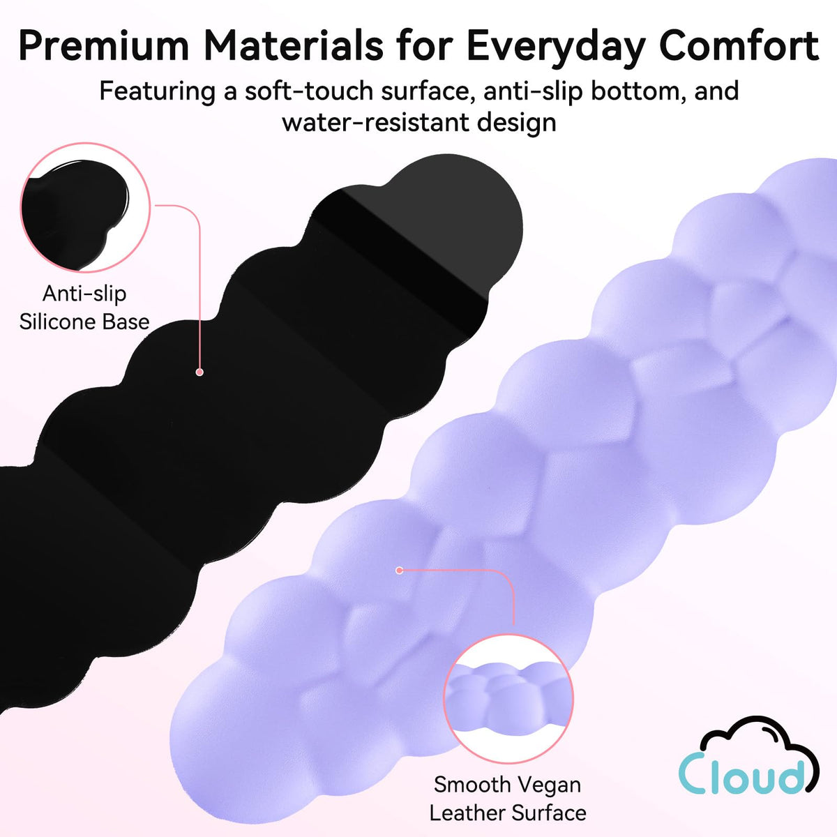 Sushret Cloud Wrist Rest for Computer Keyboard and Mouse Pad Set, Purple