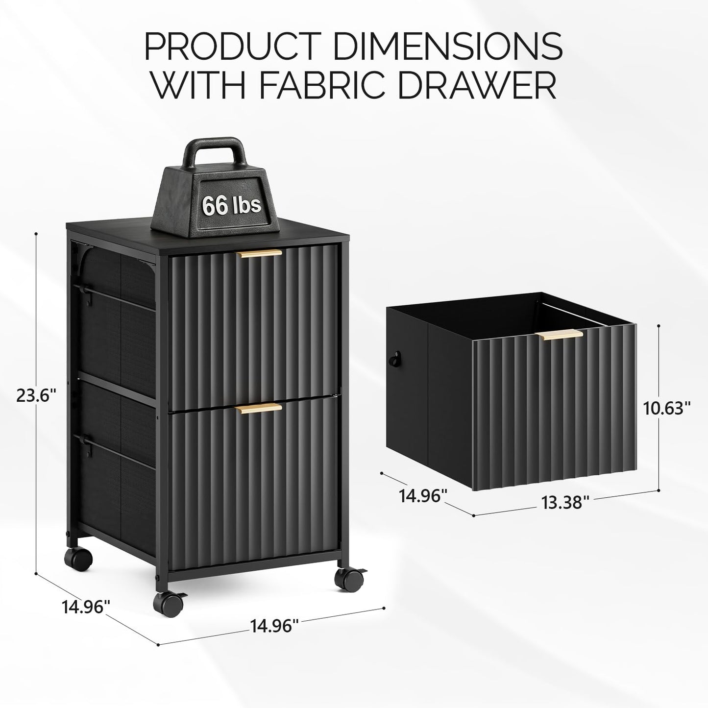Bonnlo 2 Drawer Mobile File Cabinet, Rolling Fluted Filing Cabinet Under Desk File Cabinet with