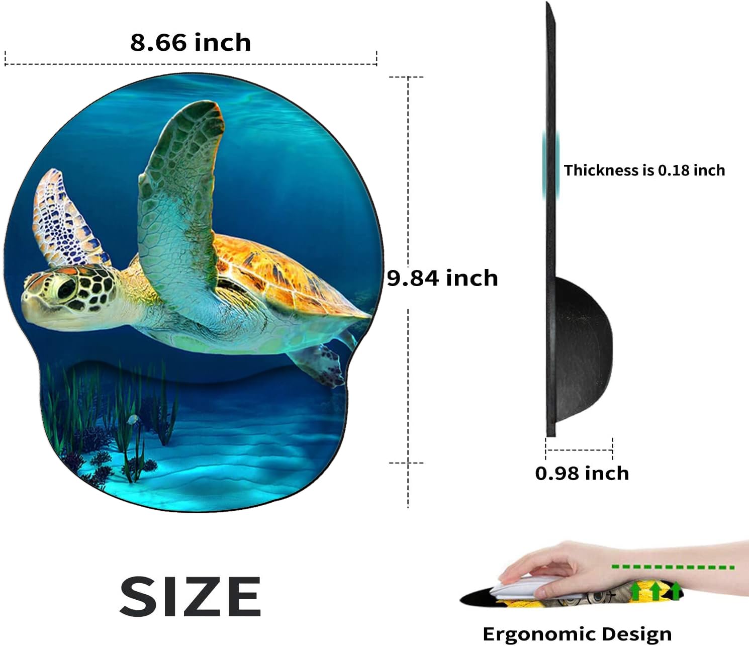 Sea Turtle Mouse Pad with Wrist Support Ergonomic Gel Mousepad Wrist Rest for Carpal Tunnel Cute