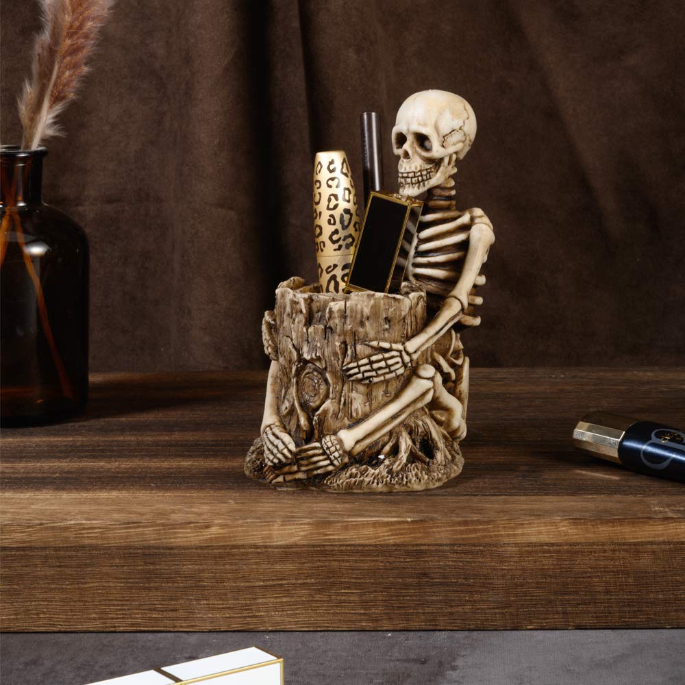 Arola Skull Pen Holder Skeleton Key Holder Makeup Brush Holder Home Office Desk Supplies Organizer