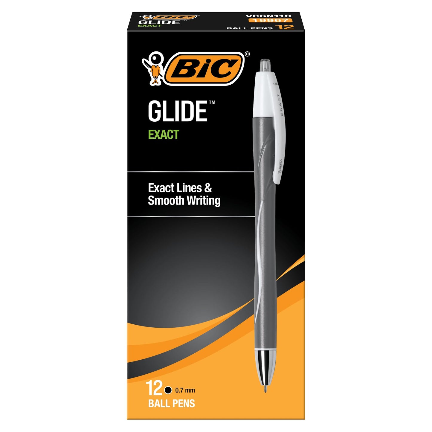 BIC Glide Exact Black Ballpoint Pens, Fine Point, 0.7mm, 12-Count