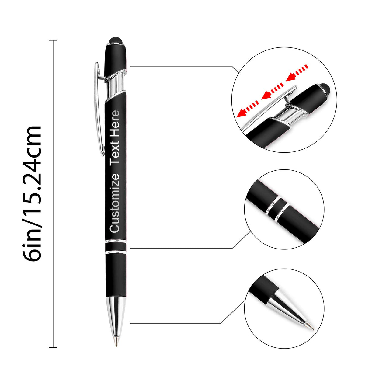 XJone 12 PCS Personalized Pens Bulk with Stylus Tip, Custom Engraving Ballpoint Pens with Name Logo