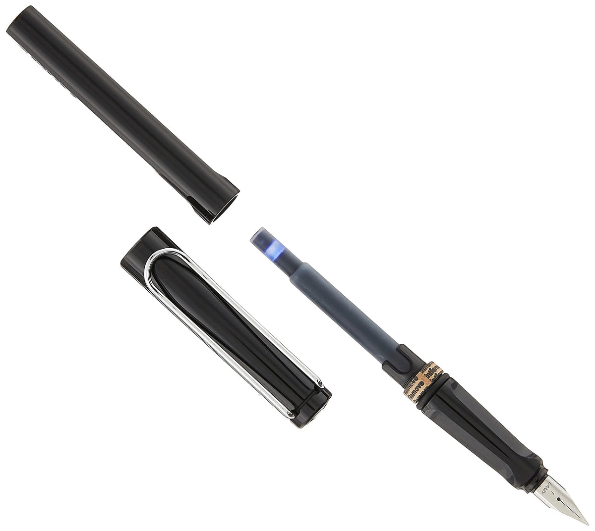 Lamy Safari Fountain Pen (19F) Black + 5 Black Ink Cartridges, (Model: L19BKF)