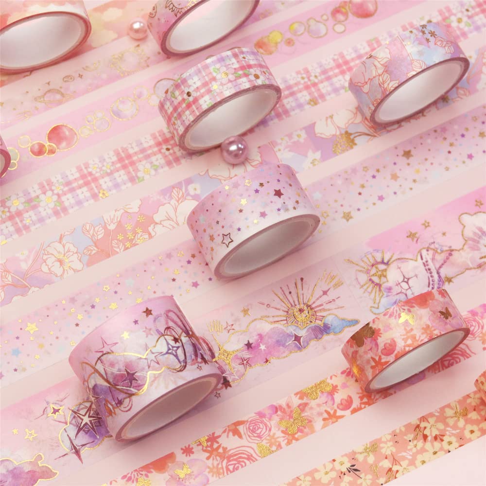 YUBBAEX Mystic Gold Washi Tape Set Wide Silver Foil Masking Tape Decorative for Arts, DIY Crafts