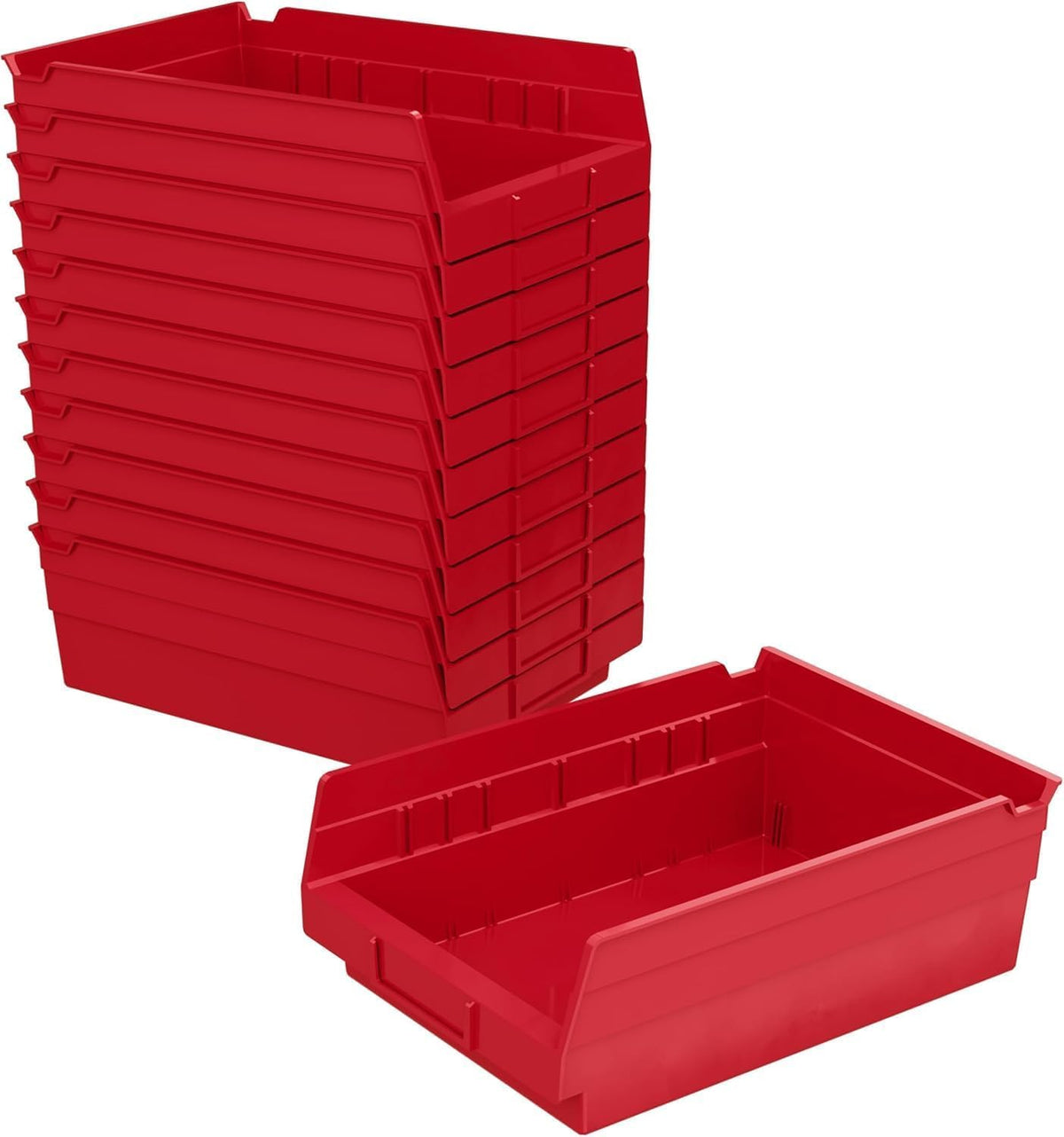 Akro-Mils 30150 Heavy Duty Plastic Shelf Bins, 12"x 8"x 4", Red, 12-Pack