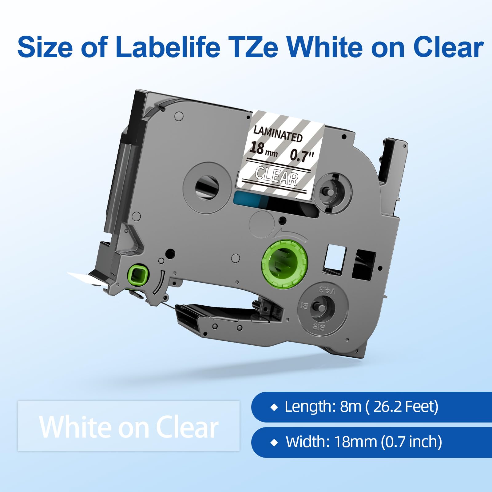 Labelife 18mm Label Tape White on Clear 3/4" Replace for Brother P Touch