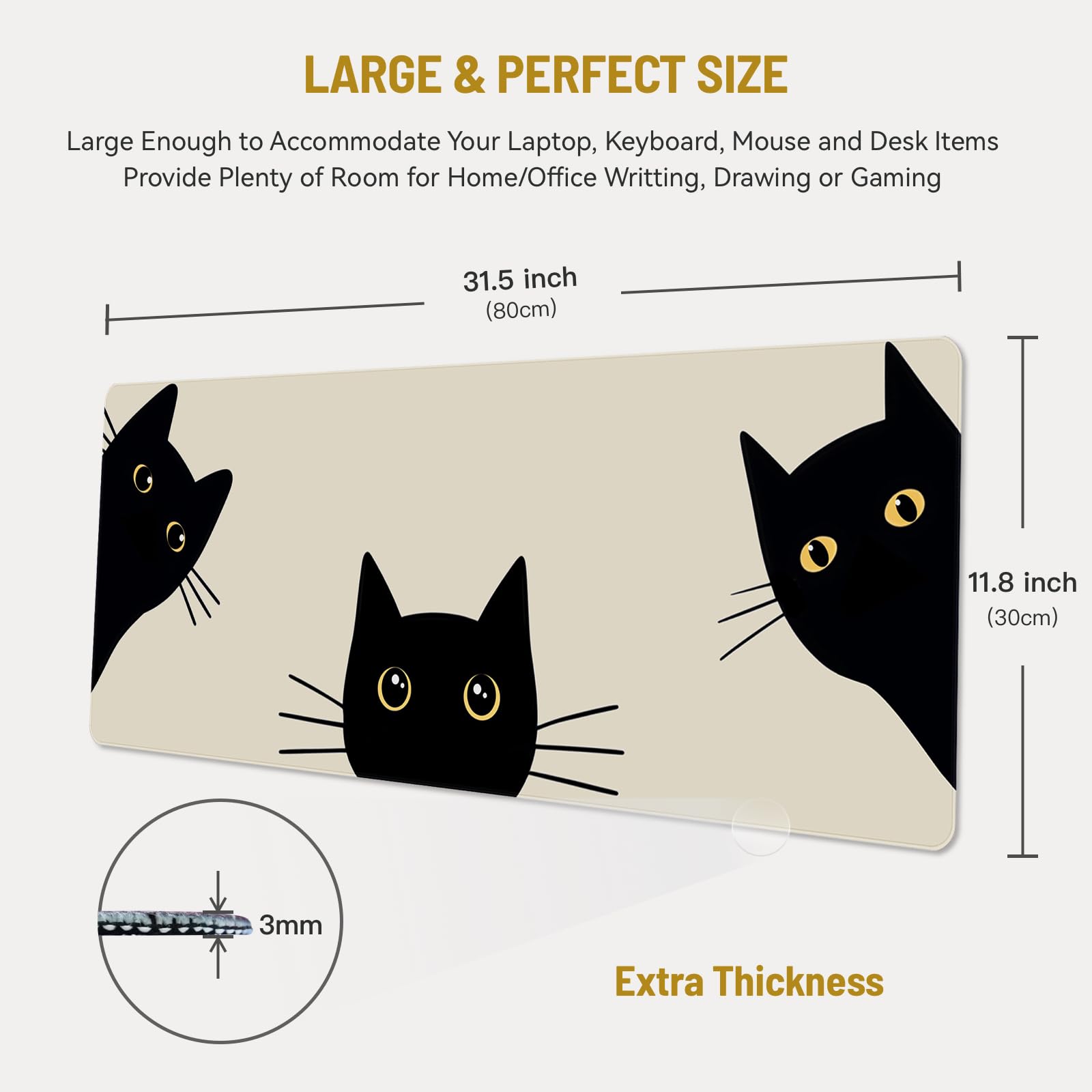 Stanoha Cute Desk Mat for Keyboard Desktop Extra Large Mouse Pad, Three Cat