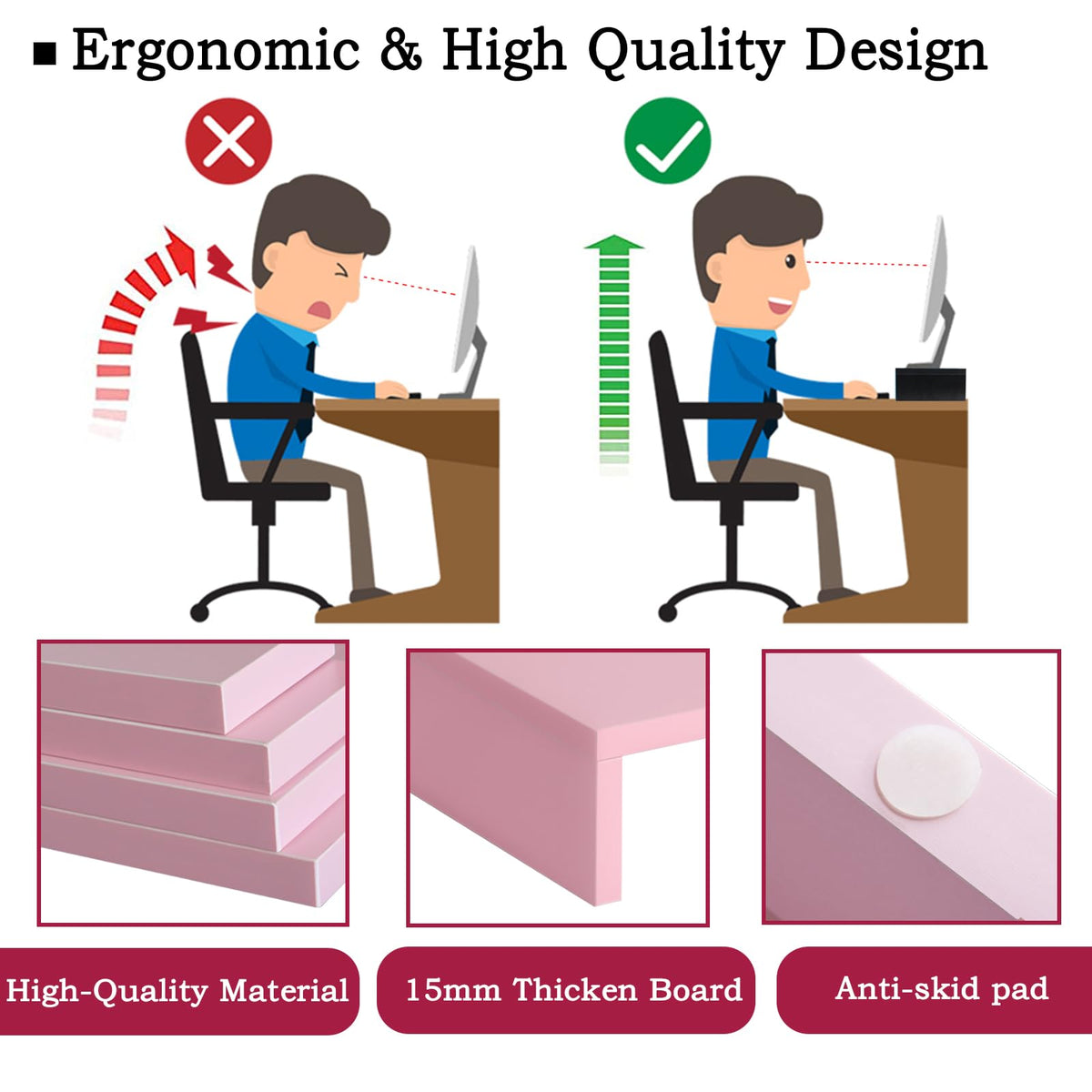 TEAMIX Pink Monitor Stand Riser - 2 PackS, Wood