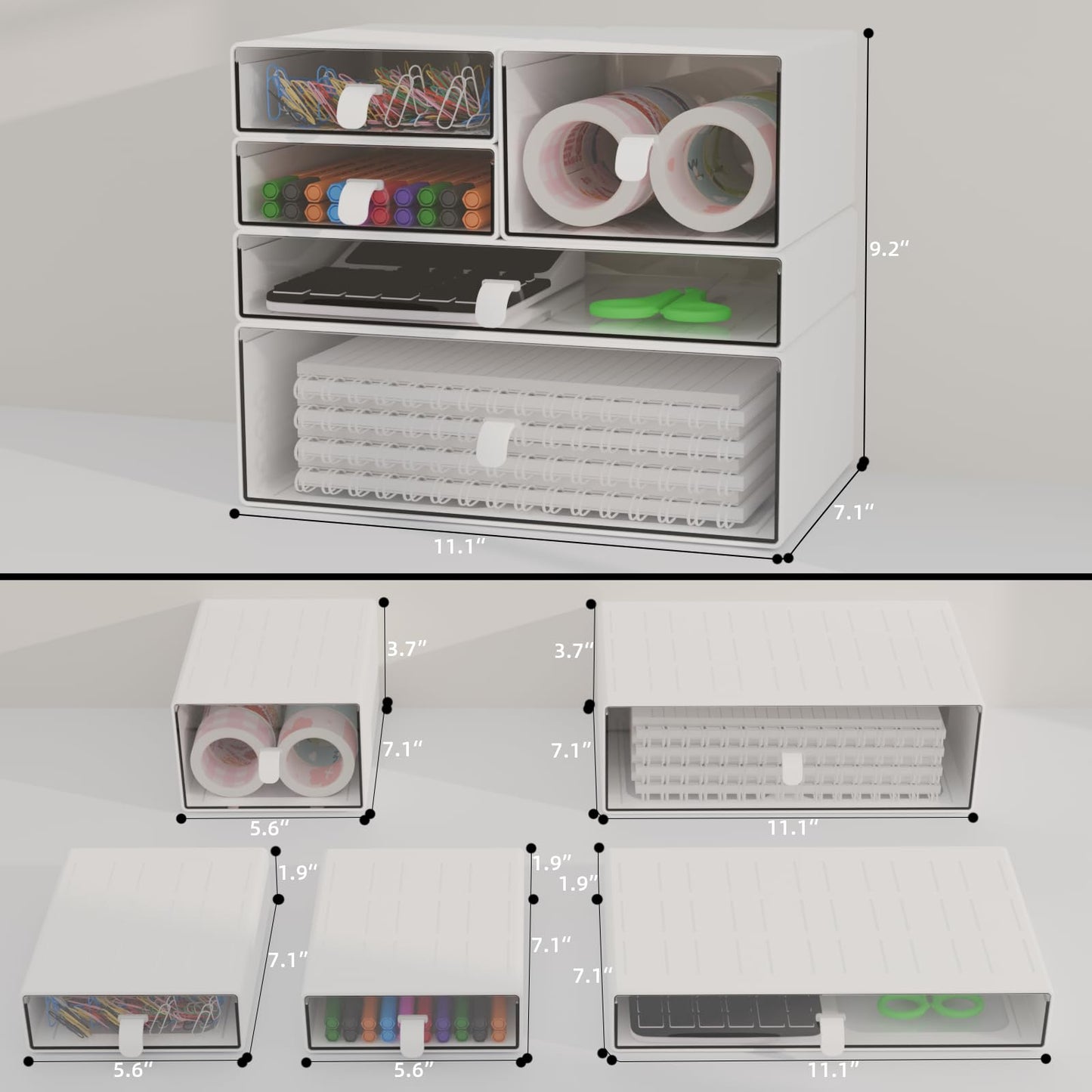 Yashong White & Clear 5-Drawer Stackable Desk Organizer Storage Set