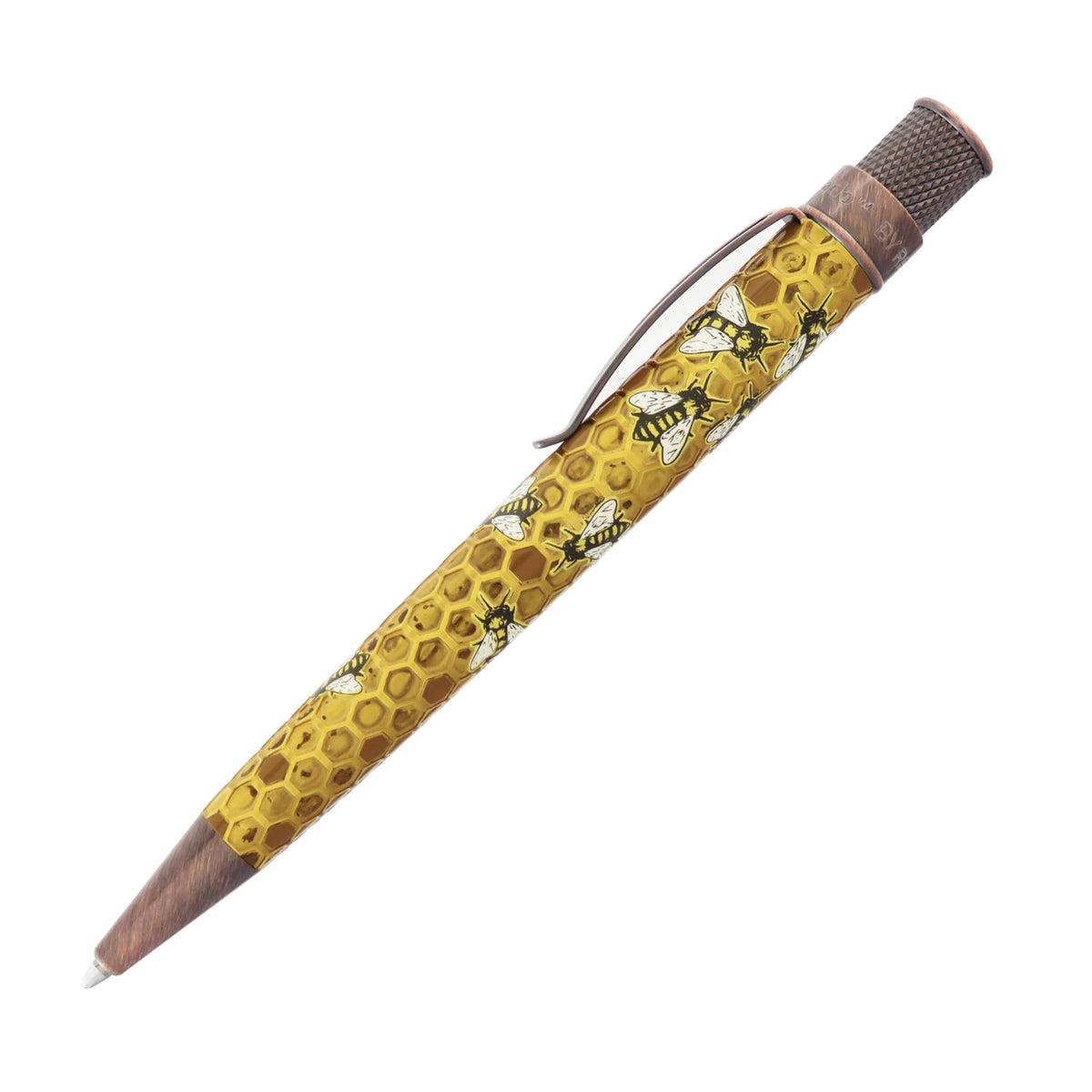 Retro 1951 Tornado™ Rescue - Buzz Honeybee Ballpoint Pen - Acid-etched Honeycomb Design Bee Pen