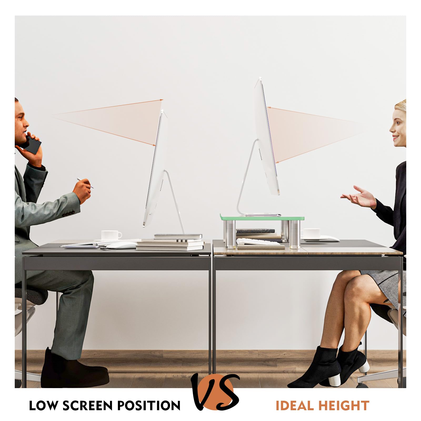 Hemudu Clear Computer Monitor Riser with Height Adjustable Multi Media Desktop Stand for Flat
