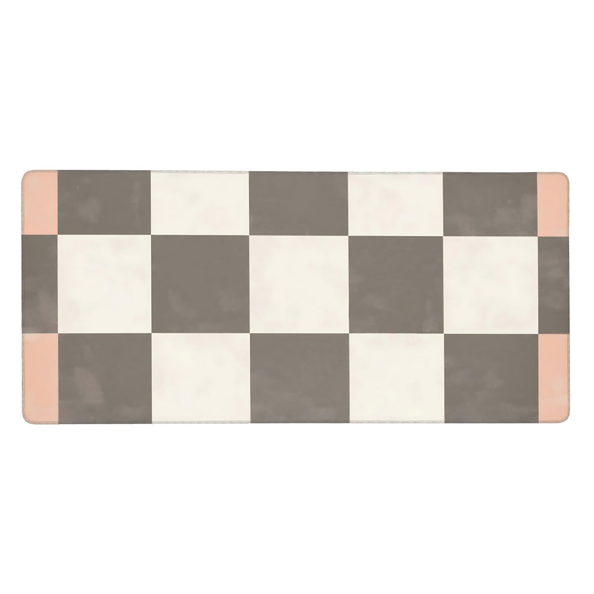 Cute Aesthetic Checkered Gaming Mouse Pad, Pastel Boho Desk Mat with Anti-Slip Base & Stitched