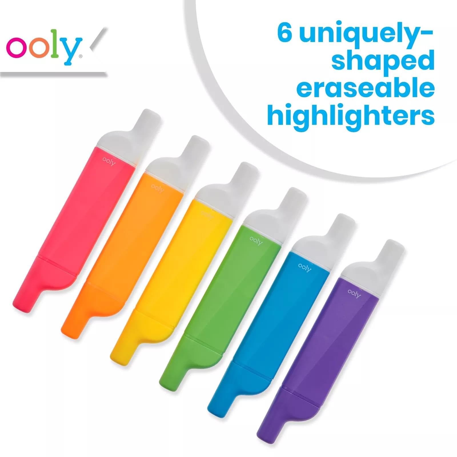 OOLY Do-Overs Erasable Highlighters [Set of 6] - Chisel Tip-for Note Taking, Drawing, Art Supplies
