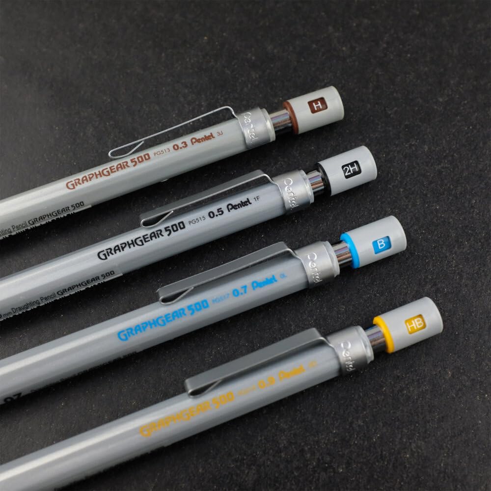 Pentel Graphgear 500 Mechanical Pencil, 0.9mm Lead, Grade HB, 1 x Graphgear Pencil, Silver