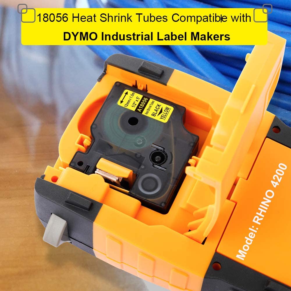 Aonomi Industrial Labels Replace for DYMO 18056 A18056 12mm Heat Shrink Tube Label Compatible with