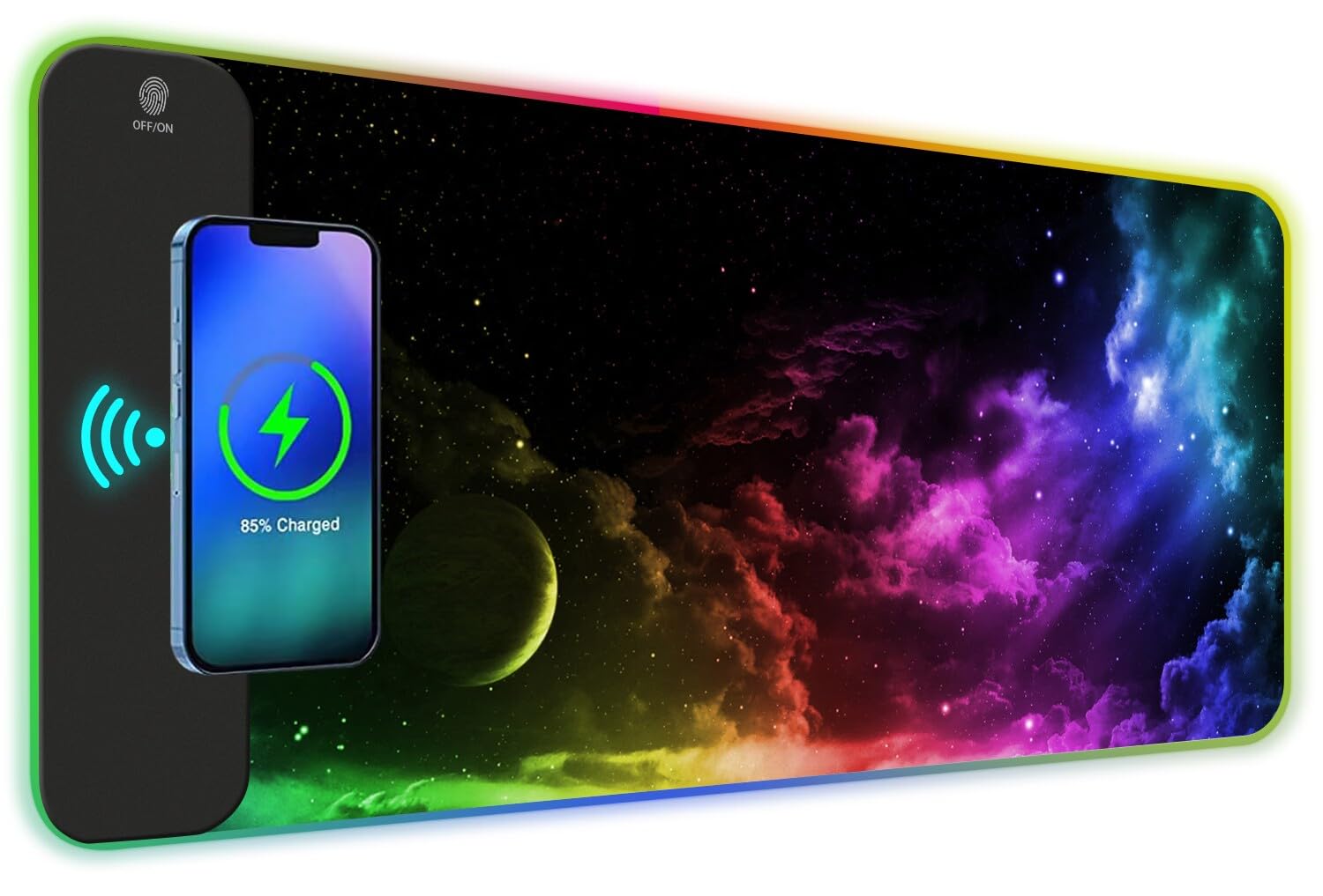 AIMSA Wireless Charging RGB Gaming Mouse Pad 15W, Extended LED Desk Mat Protector 800x300x4MM, 14
