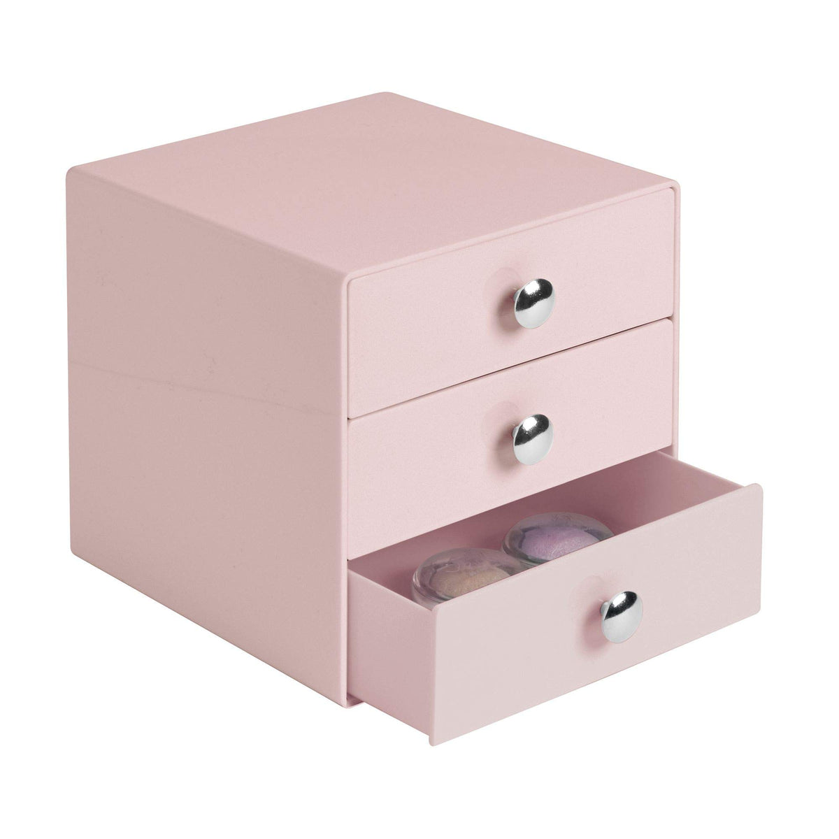 iDesign Plastic 3-Drawer Jewelry Box, Pink, 6.5" x 6.5" x 6.5"