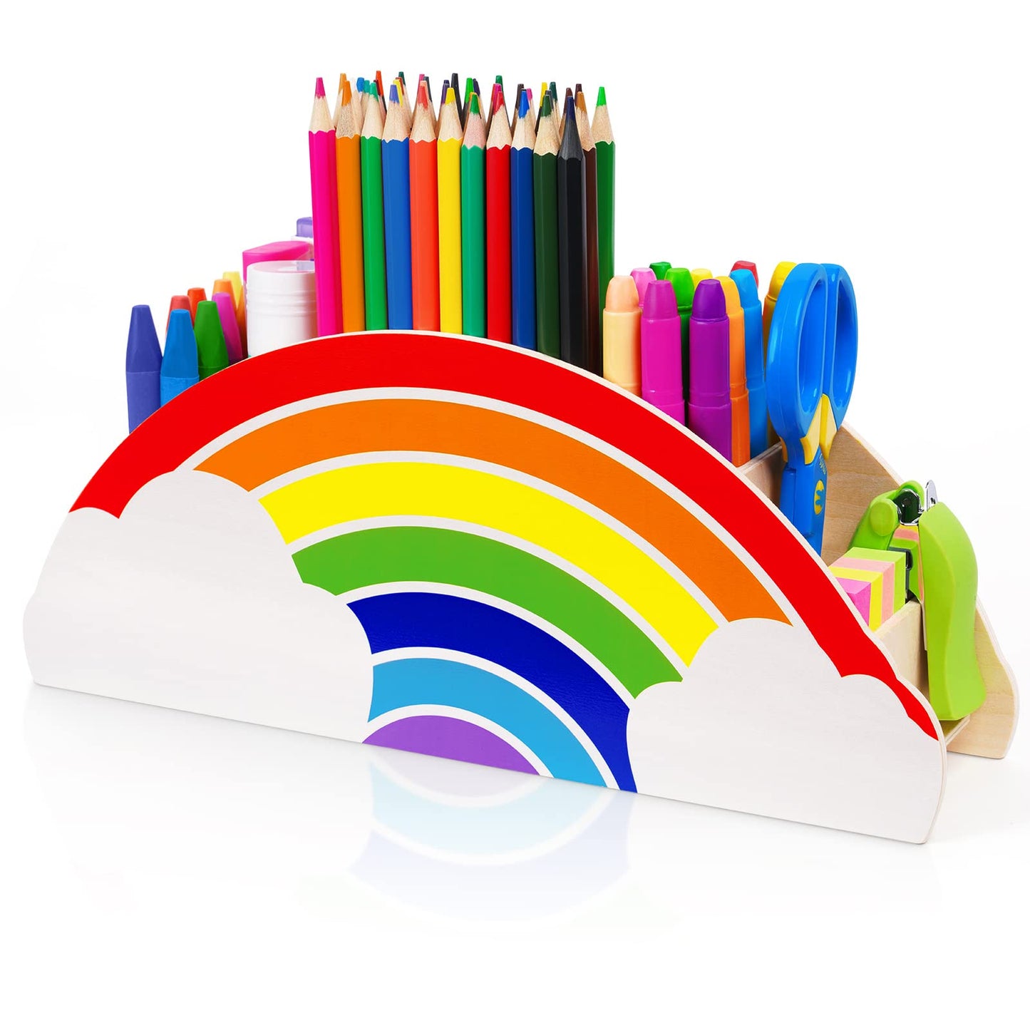 GAMENOTE Rainbow Wooden Desk Organizer Natural Wood No Smell Childfriendly Cute Pen Pencil Holder