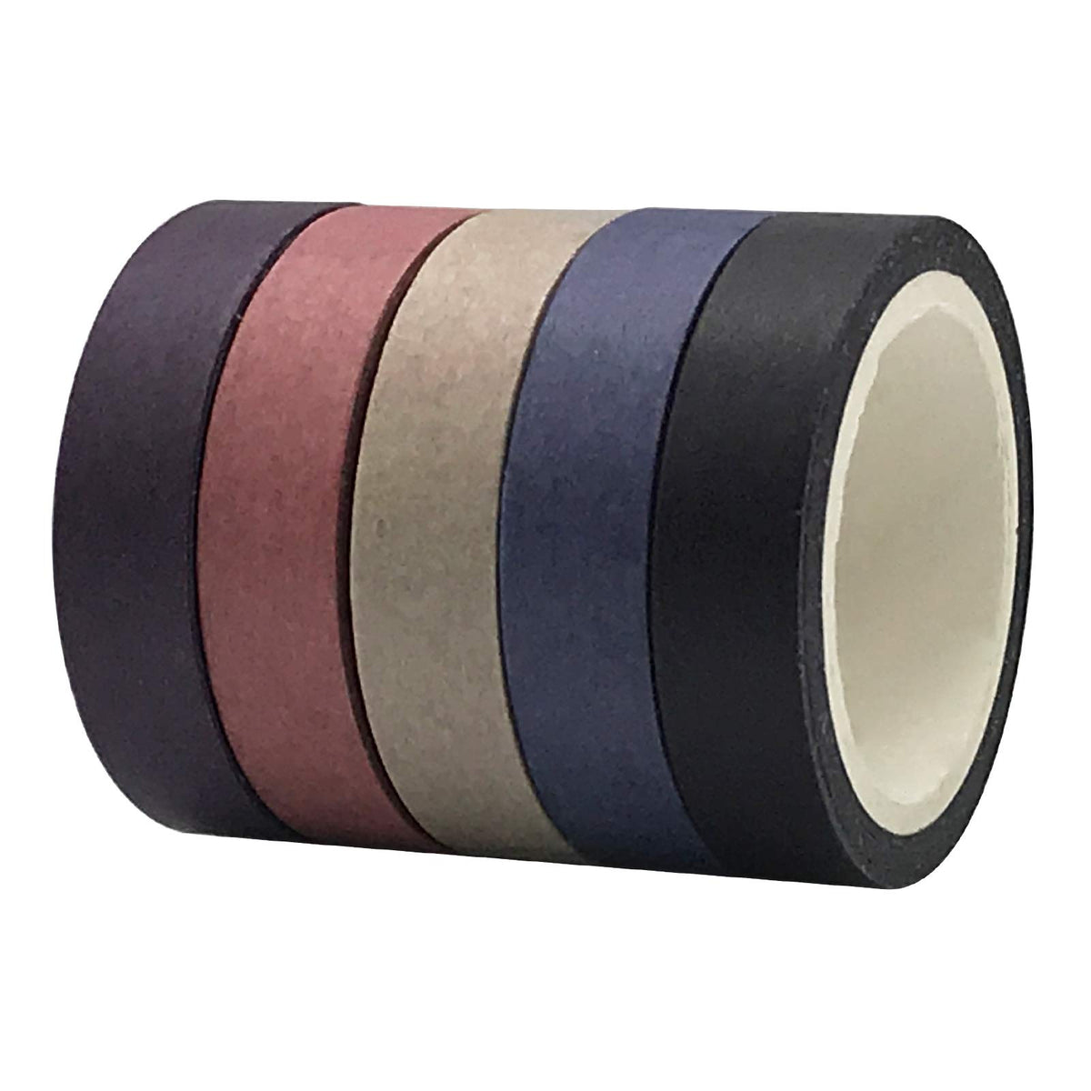 EnYan Solid Color Washi Tapes Set, 5 Rolls Basic Collection Decoration 10mm Wide Japanese Masking