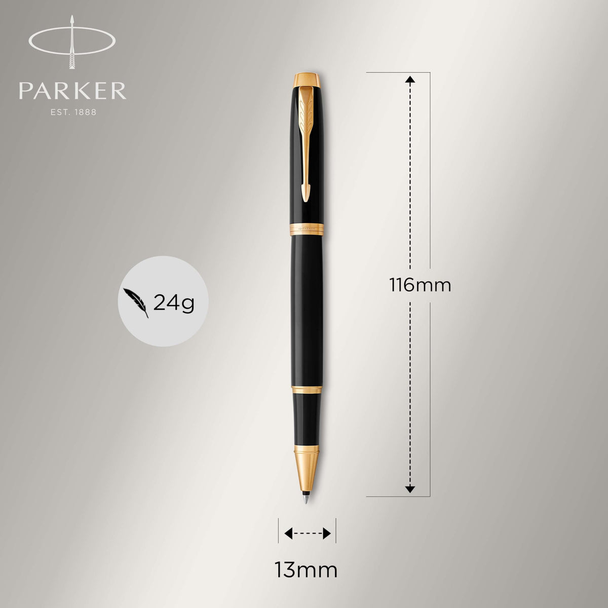 PARKER IM Rollerball Pen, Black Lacquer Gold Trim with Fine Point Black Ink Refill, Gift Box