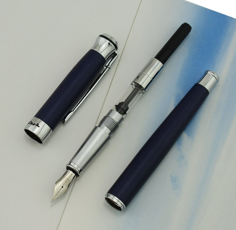 Lanxivi Picasso 903 Fountain Pen Matte Blue Purple Fine Nib Sweden Flower King on Top with Pen Box
