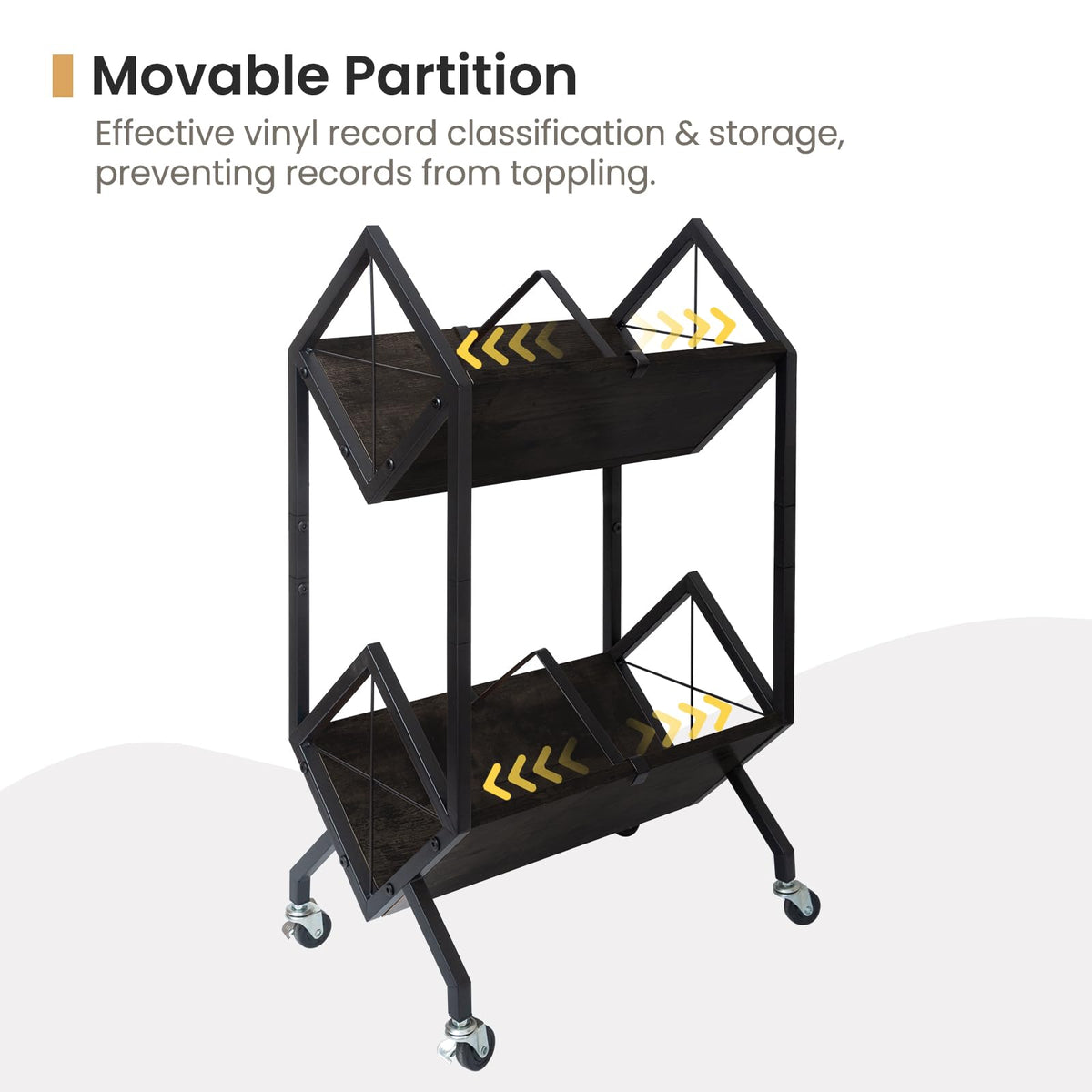 SwaaVee Vinyl Record Storage Holder with Wheels, 2-Tier Record Holder 160-200 LP with Dividers