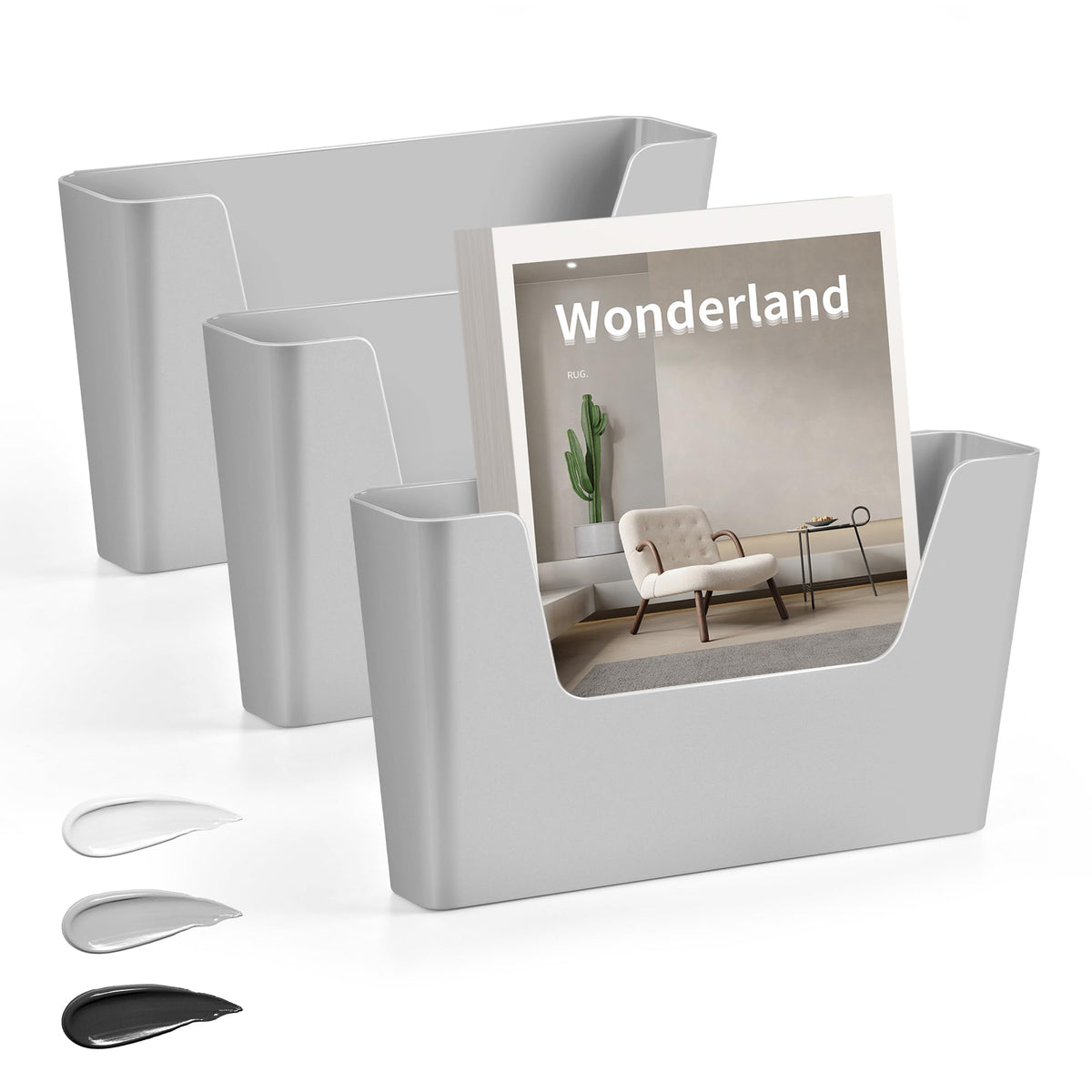 JOMOLA No Drilling File Holder 3 Pack Mail Organizer Wall Mount File Organizer Holder Office Wall