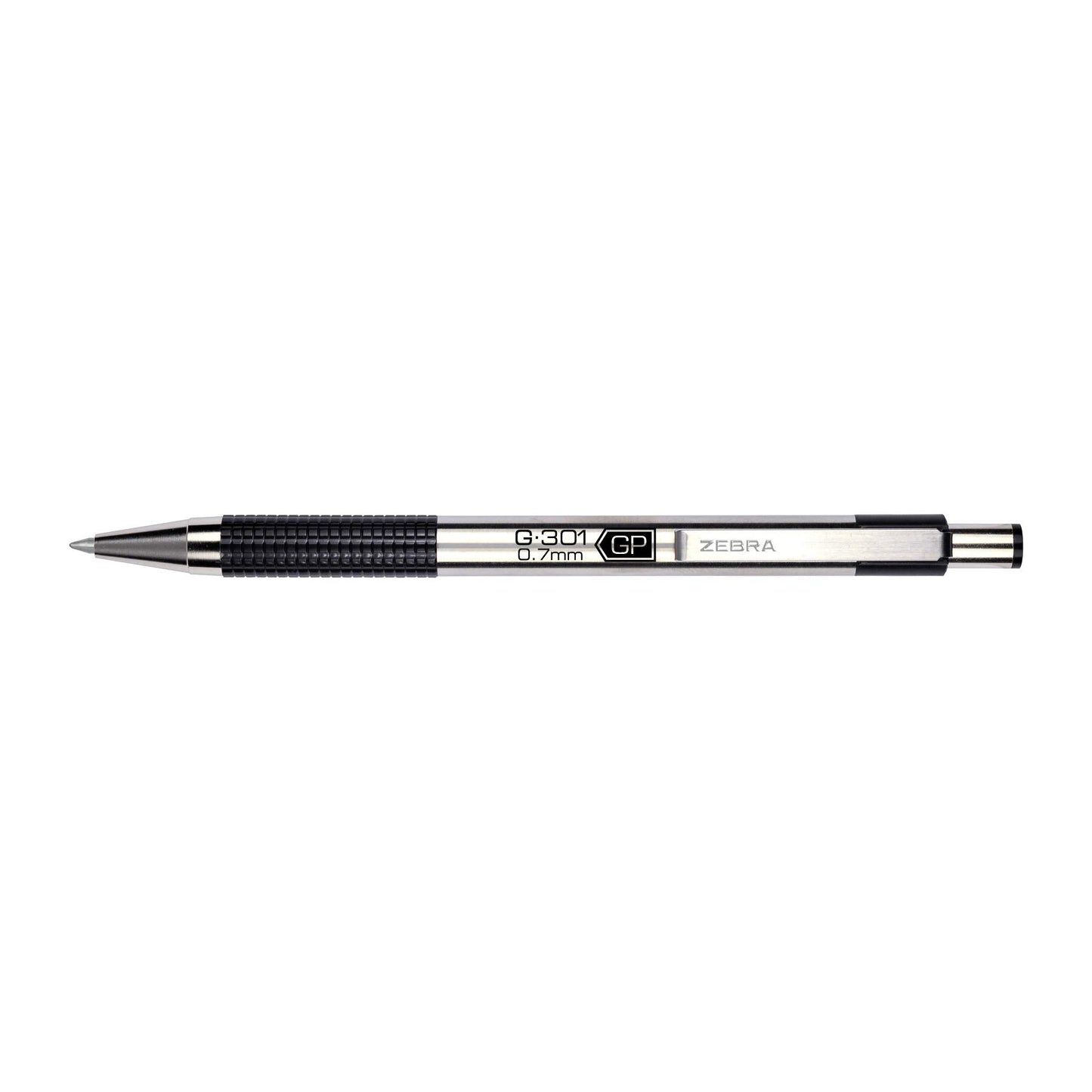 Zebra Pen STEEL G-301 Retractable Gel Pen, Black Ink, 0.7mm, 12-Pack