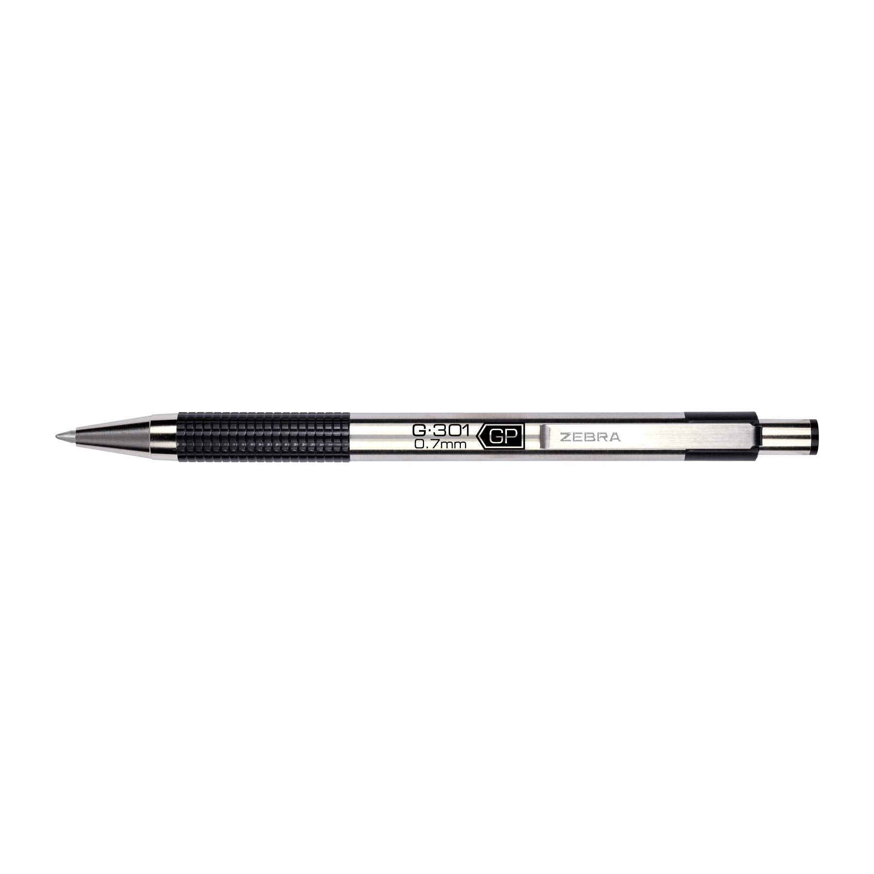 Zebra Pen STEEL G-301 Retractable Gel Pen, Black Ink, 0.7mm, 12-Pack