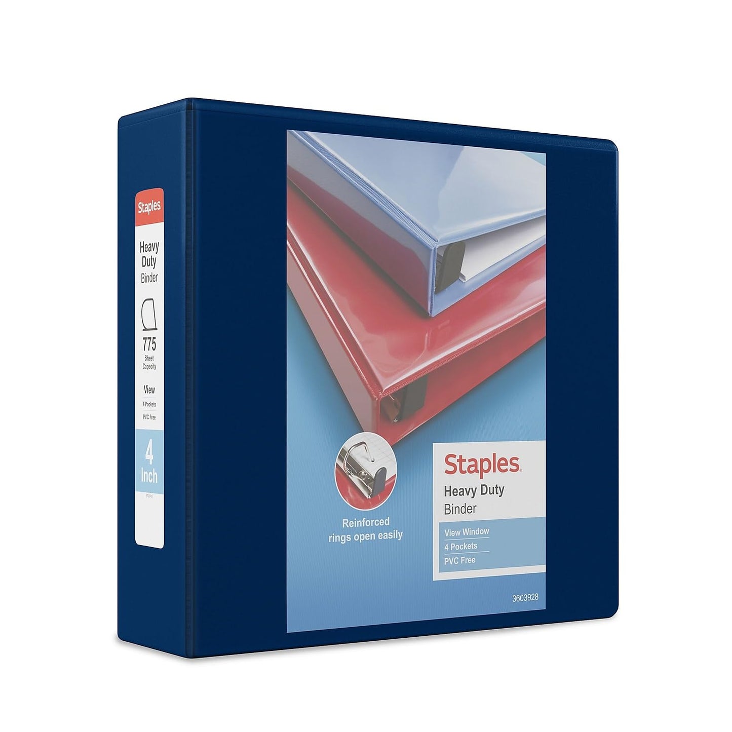Staples Heavy-Duty 4-Inch D-Ring View Binder, Navy Blue, 3-Ring