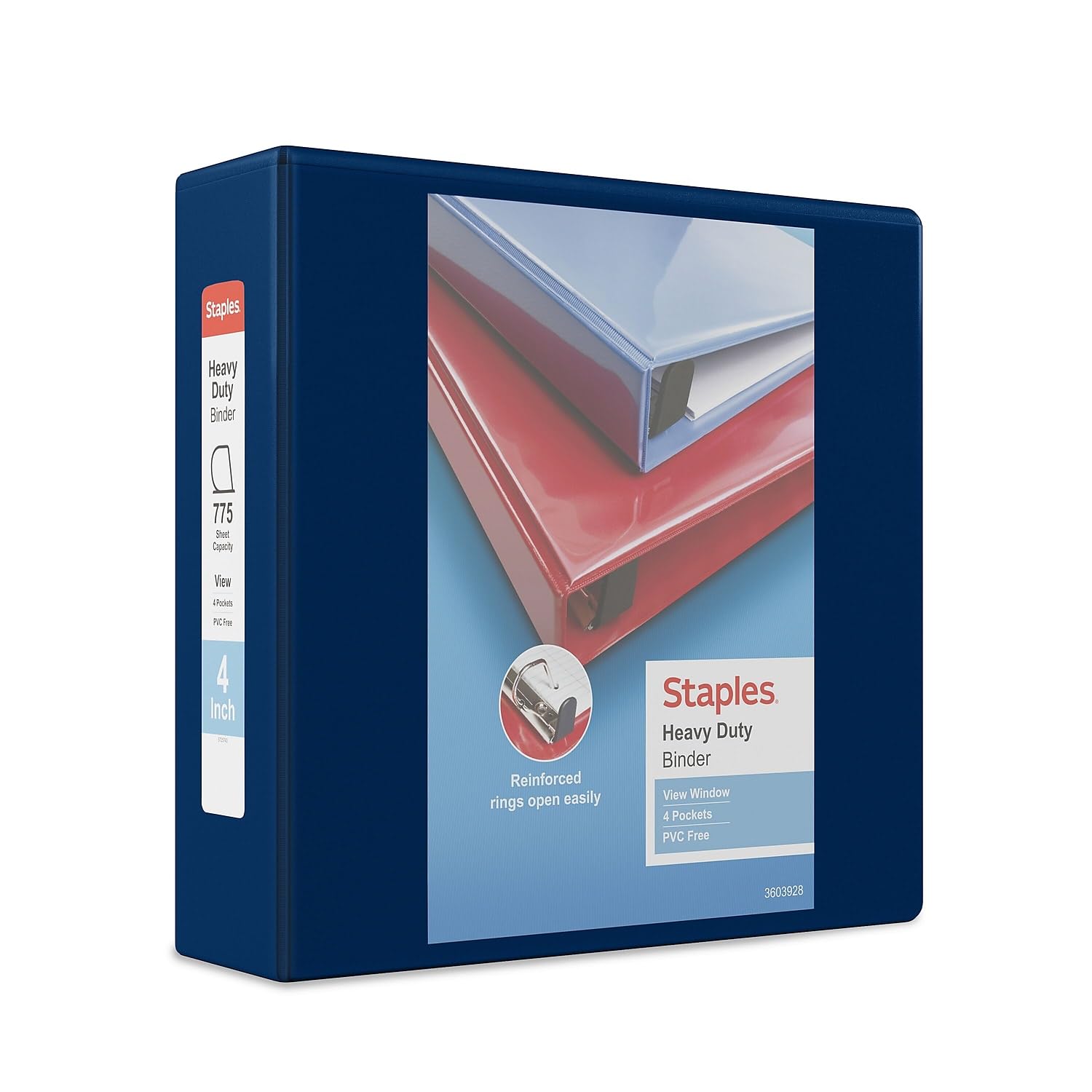 Staples Heavy-Duty 4-Inch D-Ring View Binder, Navy Blue, 3-Ring