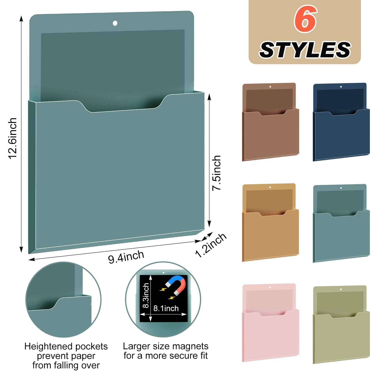 Fuutreo Magnetic Wall File Holder,6pcs,Mocha Mousse Color,Vertical-large