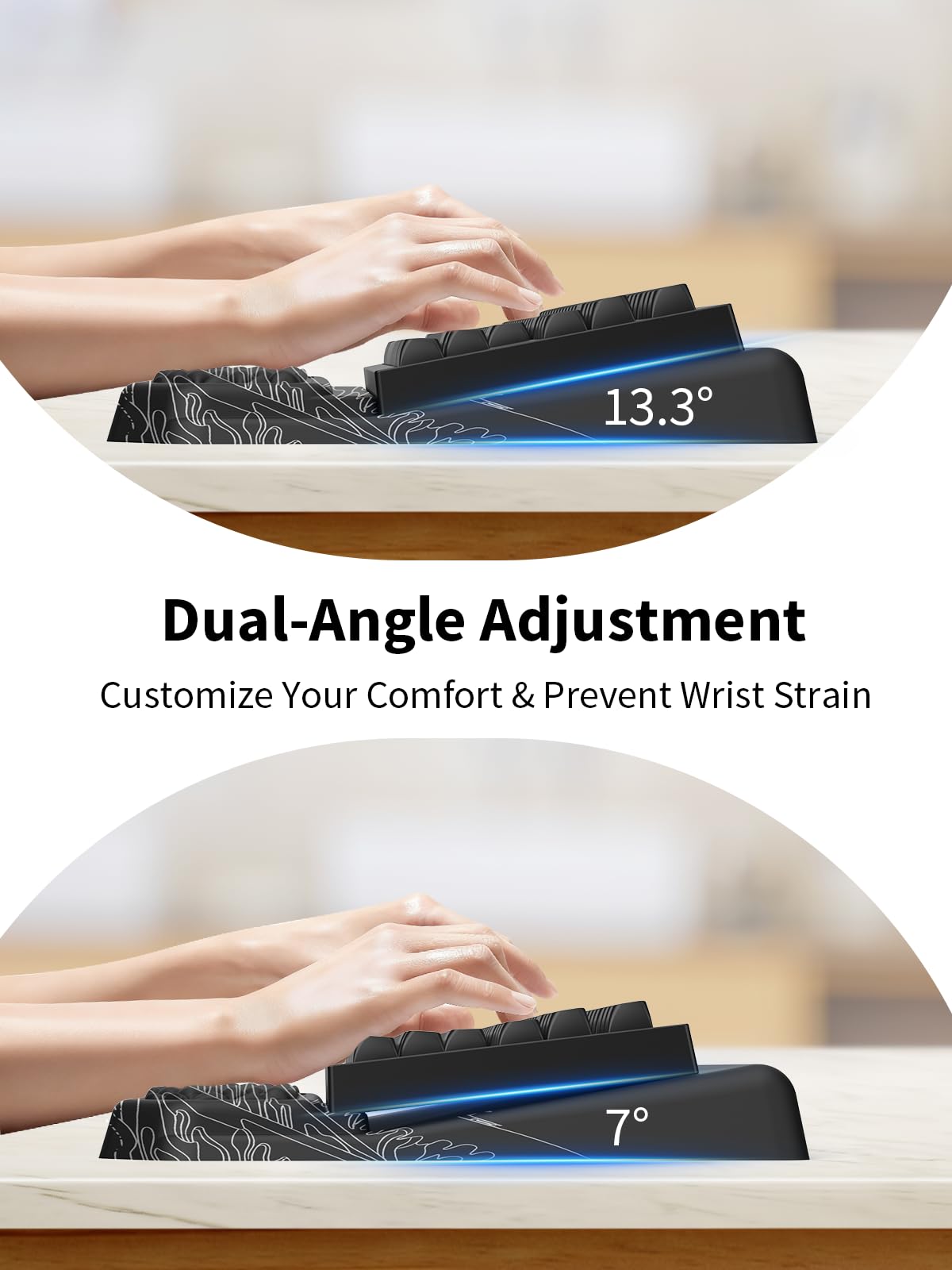 3-in-1 Ergonomic Keyboard Stand with Wrist Rest & Mouse Pad Set, Black Wave
