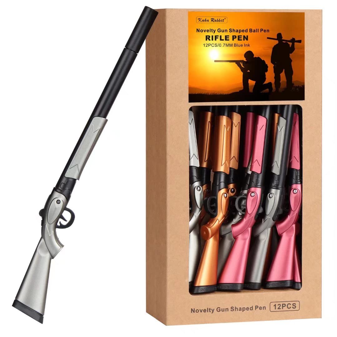 KAKA RABBIT Cool Gun-Shaped Ballpoint Pen, Blue Ink, 12 Pack