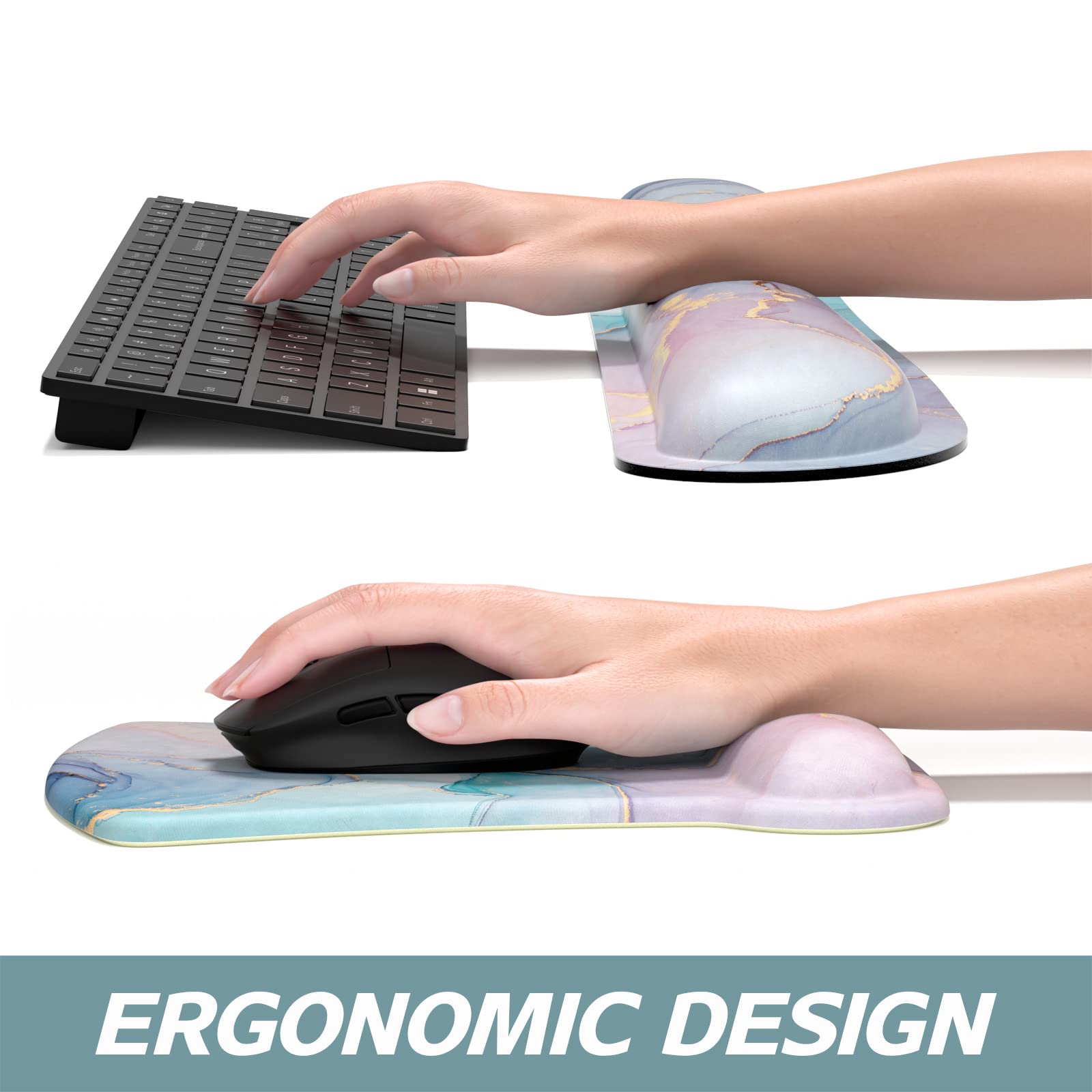 ITNRSIIET Mouse Pad Wrist Support Keyboard Wrist Rest Pad Ergonomic Mousepad Non-Slip Memory Foam