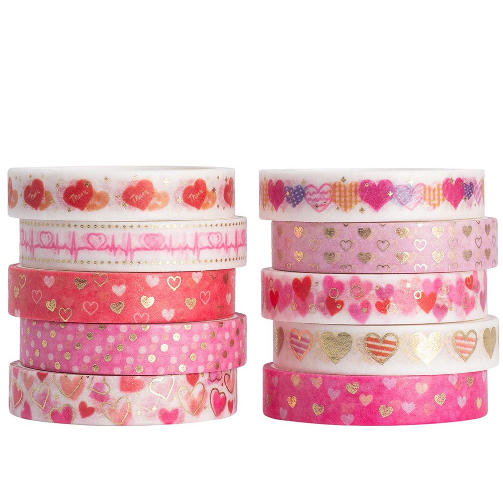 YUBBAEX 10 Rolls Sparkling Washi Tape Set 8mm Skinny Gold Foil Decorative Masking Washi Tapes for