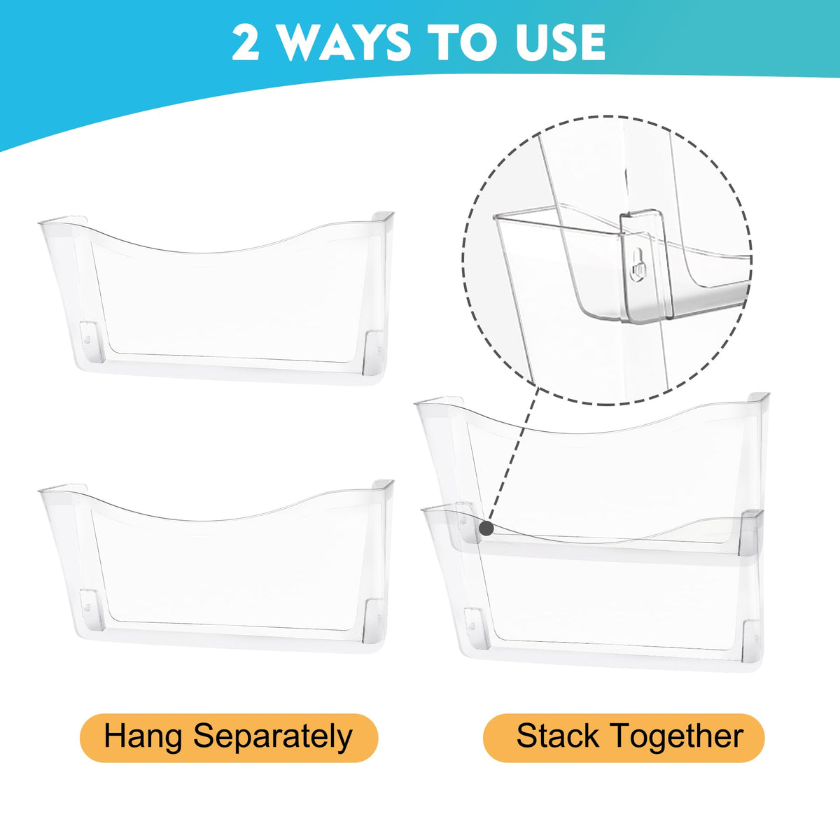 EASEPRES 6 Pack Clear Single Pocket Hanging File Organizer, Plastic Wall Mount Paper Mails