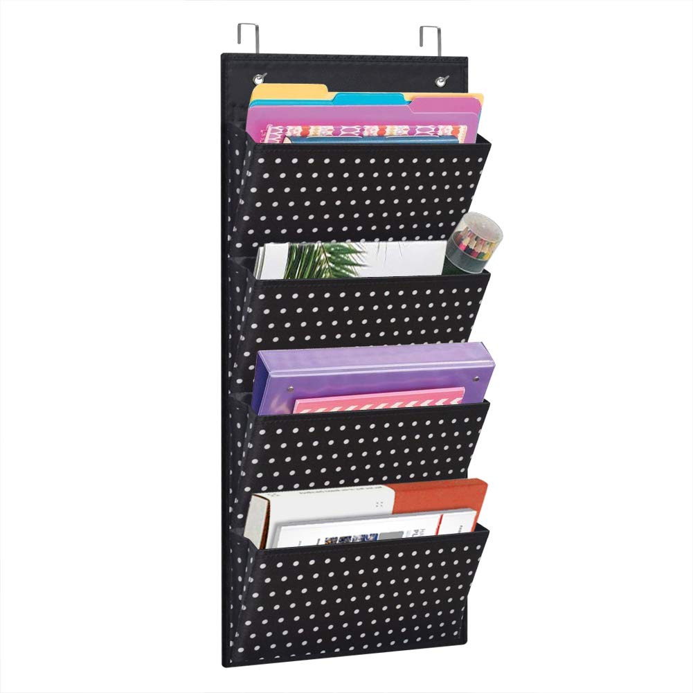 Eamay 4 Pocket White Dots Wall Mount/Over Door File Hanging Storage Organizer - Office Supplies