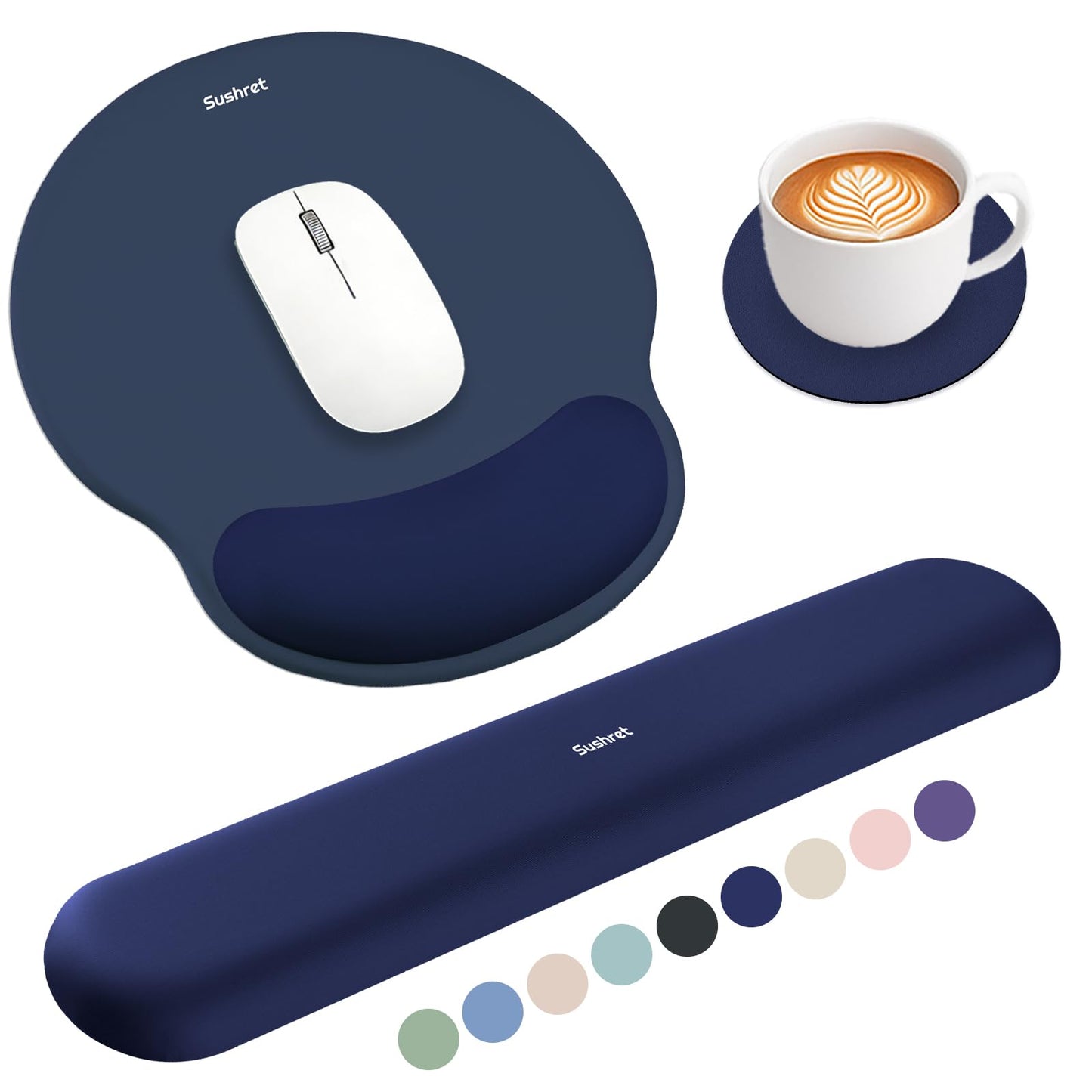 Sushret Mouse Pad and Keyboard Wrist Rest, 3-in-1 Gel Memory Foam Ergonomic Mouse Pad with Wrist