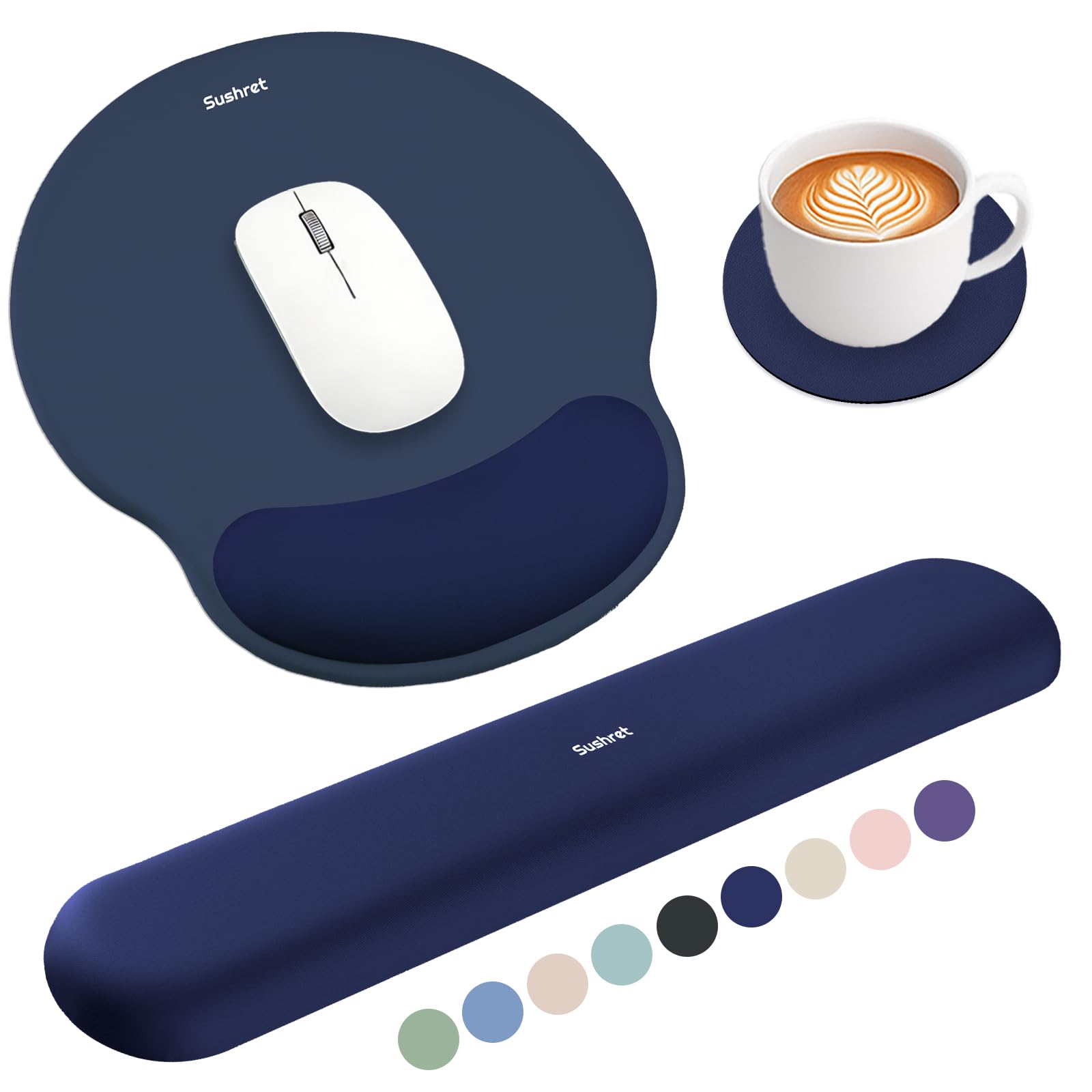 Sushret Mouse Pad and Keyboard Wrist Rest, 3-in-1 Gel Memory Foam Ergonomic Mouse Pad with Wrist